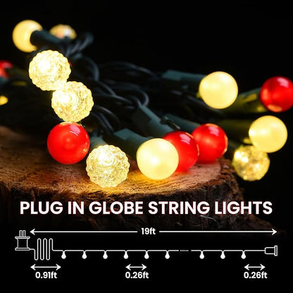 Globe String Lights, Fairy Lights Plug in 19FT Christmas Lights 70LED Pearlized Glass Bulbs Multicolor Outdoor Indoor String Lights UL Certified Christmas Lights for Bedroom Party Tree Decor