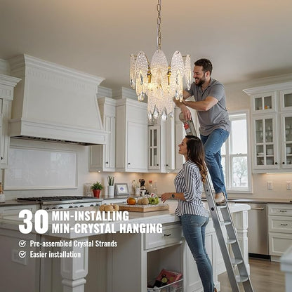 13" Tiered Chandelier, Modern Small 3-Tier Round Chandeliers for Dining Room,4-Light Tiered Crystal Glass Lighting Fixture Kitchen Island,Bedroom,Living RoomL13'' × W13'' × H16''