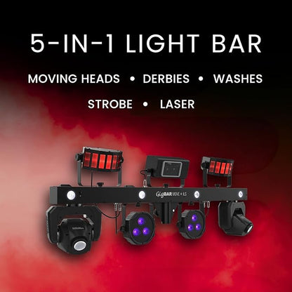 CHAUVET DJ – GigBAR Move + ILS 5-In-1 Lighting System | Moving Heads, Derbies, Washes, Laser & Strobe on One Bar | ILS Compatible | RF Remote, Tripod & Carry Bags Included