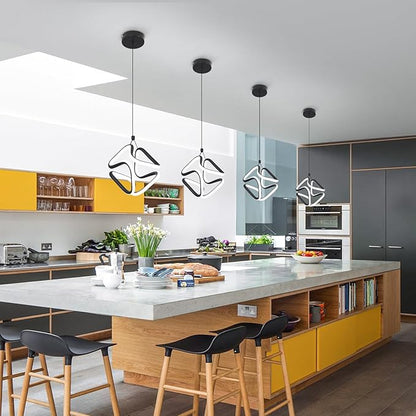 Black Led Pendant Light Fixtures,6000K Cool White Modern Pendant Lights for Kitchen Island,Adjustable Kitchen Island Light Fixture for Dining Room Bedroom Sink, 1 Pack