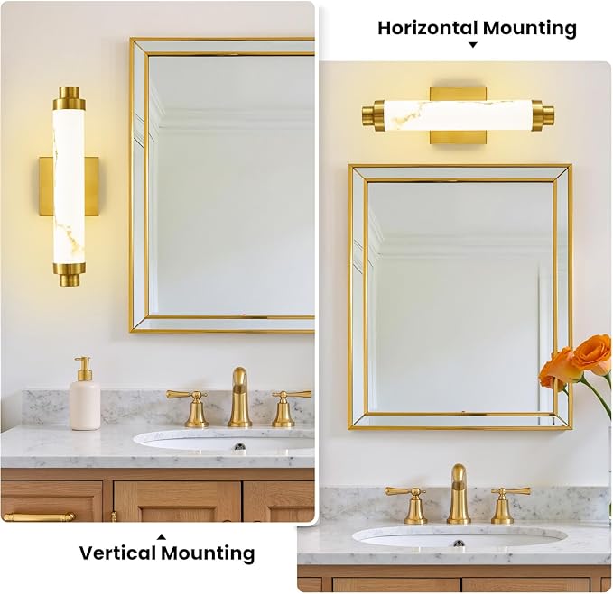 15.4" Gold Wall Sconces Set of 2, Modern Bathroom Sconces with Resin Shade, 5CCT Dimmable LED Wall Lights 14W for Bedroom, Living Room, Hallway