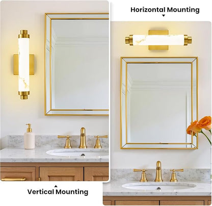 15.4" Gold Wall Sconces Set of 2, Modern Bathroom Sconces with Resin Shade, 5CCT Dimmable LED Wall Lights 14W for Bedroom, Living Room, Hallway