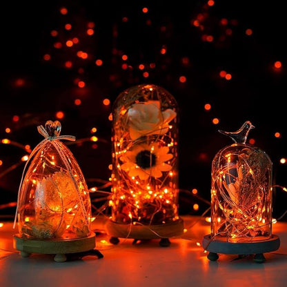 VOOKRY 8 Pack 30 Led Fairy Lights Battery Operated String Lights-10 ft Orange Waterproof Silver Wire Firefly Starry Moon Lights for Crafts Wedding Party Bedroom Halloween Christmas Table Centerpieces