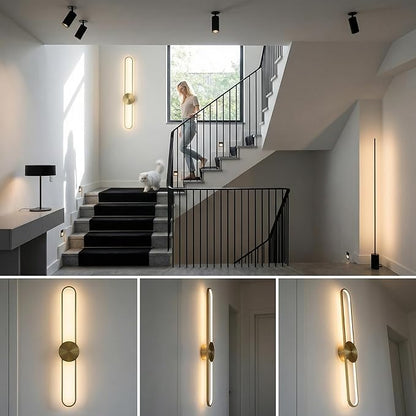Modern Wall Sconce Dimmable 3000K/4000K/6000K LED Wall Light Fixture, Hardwired Wall Lamp for Living Room, Dining Room, Bedroom, Hallway, Lobby, Entryway (Brushed Gold, 35.4inch/H90cm)