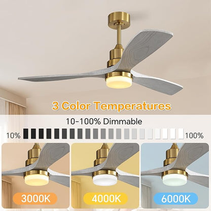 Sofucor Ceiling Fans with Lights, 52 Inch Modern Ceiling Fan with Remote, Low Profile Flush Mount Ceiling Fan for Indoor Outdoor Farmhouse Bedroom Living Room Patio, Dimmable/Timer/Reversible/DC Motor