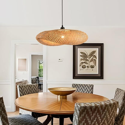 19.7in Farmhouse Bamboo Pendant Light Rattan Woven Chandelier for Dining Room Boho Lights Fixture Kitchen Island Wicker Hanging Lighting for Restaurants Breakfast Nook Foyer Entryway Porch