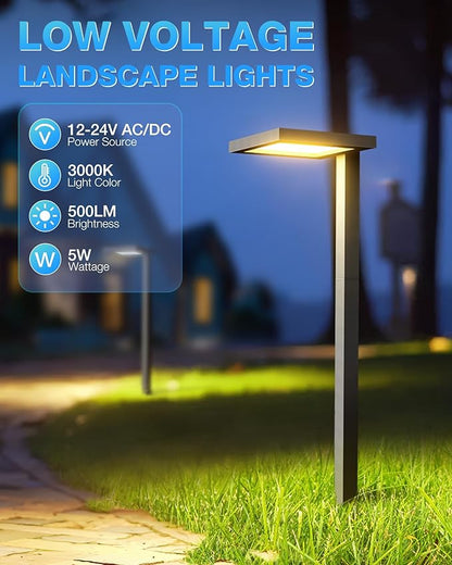 SUNVIE 4-Pack Low Voltage Landscape Lights 5W LED Pathway Lights with Connectors IP65 Waterproof Outdoor Landscape Path Lights Low Voltage for Yard Garden Walkway, 12V-24V AC/DC, 3000K Warm White
