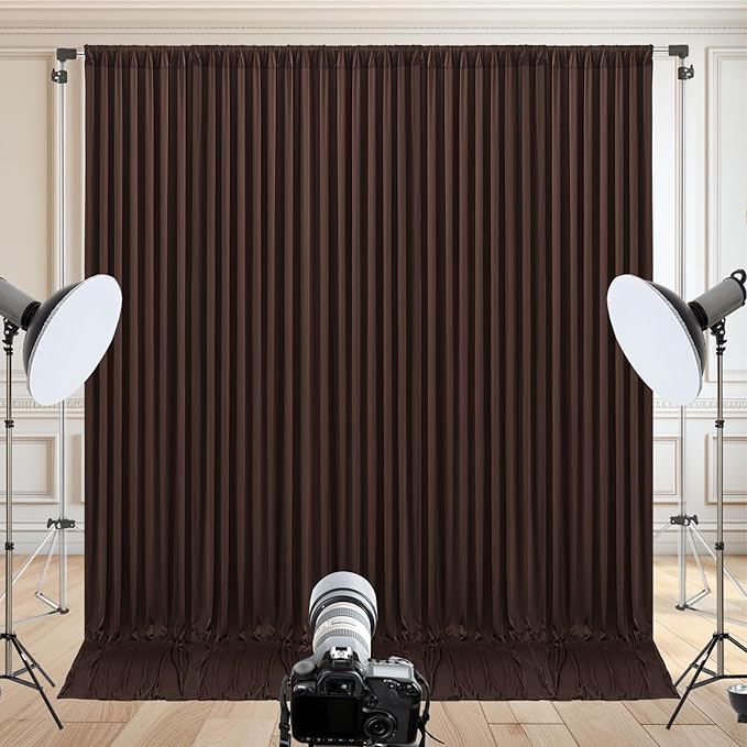 10x10ft Brown Backdrop Curtain for Wedding Parties Wrinkle Free Fabric Brown Drapes Backdrop Decoration for Baby Shower Birthday Photography Decoration 2 Panels, 5ft x 10ft