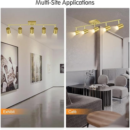 BoostArea 5 Light Track Lighting Fixtures Ceiling, Gold Kitchen Lighting Fixtures Ceiling, LED Track Lighting Kit, Rotatable Light Heads, Modern Track Lights for Kitchen/Living Room/Hallway, No Bulb