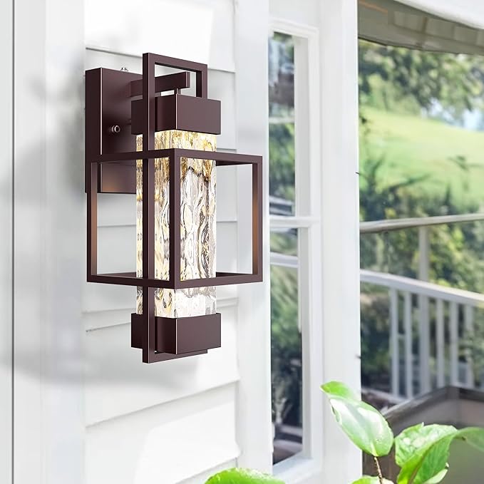 PARTPHONER Modern Outdoor Wall Lights 2 Pack, 15" Dusk to Dawn Sensor, Waterproof Porch Light, Bronze