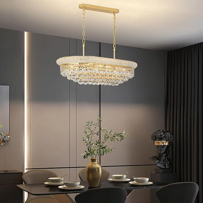 Crystal Chandeliers for Dining Room Light Fixtures Over Table, Modern Crystal Chandeliers for Kitchen lsland, 9 Lights Empire Style Gold Luxury Lighting Fixtures for Living Room Bar L31 Inch