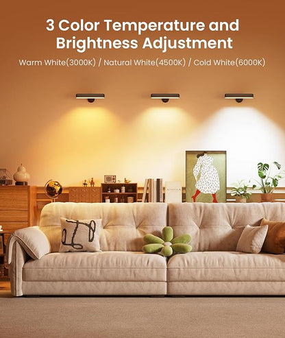 PopoIron Wall Sconce with 7500mAh Rechargeable Battery LED Wall Light for Bedroom with Remote Control, 3 Colors Wireless Wall Lamp 360° Rotation Dimmable Brightness with 15 RGB Colors,Black,1 Pack