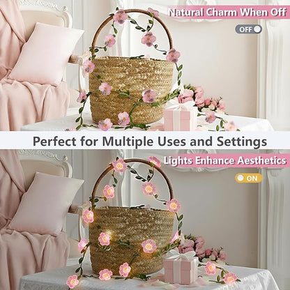 suddus Cherry Blossom Vine Lights Battery Powered,40 LED12.8 ft Flower String Lights with Leaves Remote Control,Decorative Pink Fairy Light for Bedroom, Holiday, Partry, Indoor