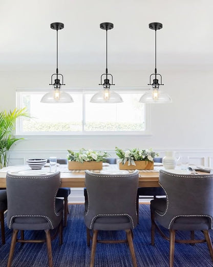 WILON Seeded Glass Pendant Lights Kitchen Island Lighting, Black Modern Farmhouse Pendant Light Fixture with E26 Base, Vintage Hanging Ceiling Lamp for Kitchen Sink Hallway Dining Room Entry Hall