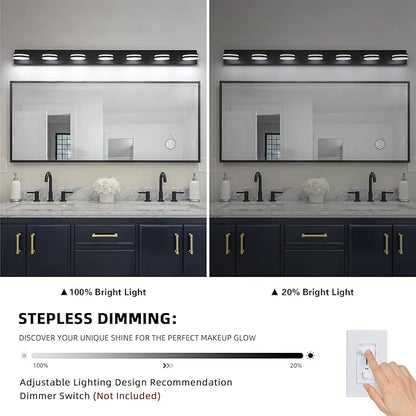 7-Light Bathroom Vanity Light Over Mirror, Matte Black LED Vanity Lighting Fixtures, Modern Bathroom Wall Light Fixtures with 360°Rotating Lamp Head (Cool White 5500K)