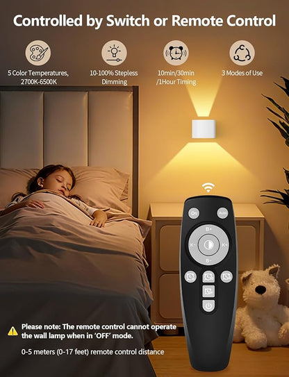 Battery Operated Wall Lamps with Motion Sensor, 6000mAh LED Rechargeable Wireless Sconce with Remote Control, Stepless Dimming, 2700-6500K, Adjustable Beam Angle, White Wall Lights for Hallway, 4-Pack