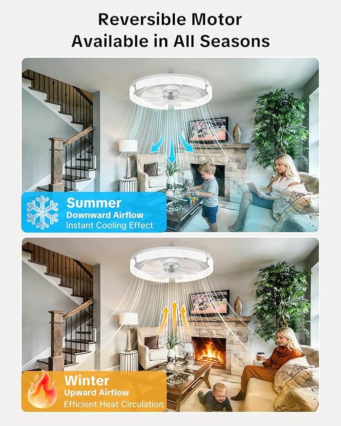 AIKVSXER 20" Ceiling Fan with Light, Modern Low Profile Fan Light, Quiet DC Motor, 6 Speeds, 3000K-6500K Dimmable LED, App & Remote Control, for Bedroom Living Room Indoor Home Decor