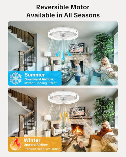 AIKVSXER 20" Ceiling Fan with Light, Modern Low Profile Fan Light, Quiet DC Motor, 6 Speeds, 3000K-6500K Dimmable LED, App & Remote Control, for Bedroom Living Room Indoor Home Decor