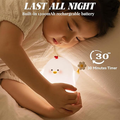 AVEKI Kids Night Lights, Portable Bright Chick Night Light for Nursery and Kids Room, 3 Levels Dimmable Small Touch Lamp, Rechargeable Led Silicone Nightlight for Baby, Little Girl Gifts