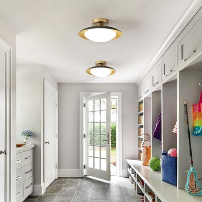 Dimmable Modern Mid-Century Ceiling Light, Black and Gold LED Semi Flush Mount Ceiling Light, 5CCT 2700K-6000K Lighting Fixture Ceiling Lamp with Glass Shade for Bedroom Hallway Kitchen, 12.6in