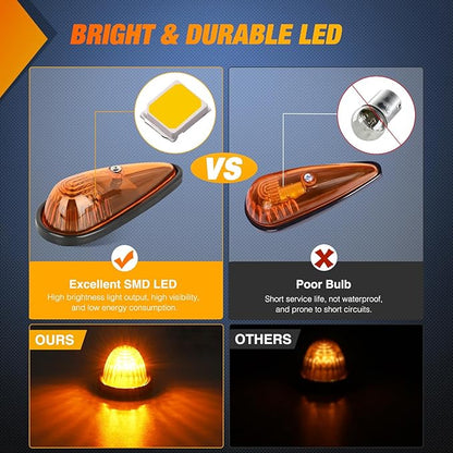 Nilight Cab Roof Marker Light 5 PCS Amber Teardrop Top Clearance Indicator Lights Waterproof Surface Mount Running Lamp for Heavy Duty Trucks Trailer Camper RV Tractor