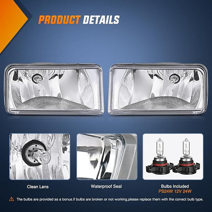 Nilight Fog Lights Assembly Compatible with 2007 2008 2009 2010 2011 2012 2013 2014 2015 Chevrolet Silverado Avalanche Tahoe Suburban GMC Sierra Yukon Cadillac Escalade Clear Lens