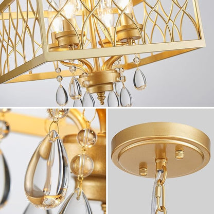 Farmhouse Crystal Chandelier Gold Modern K9 Crystal Ceiling Chandelier Lighting Fixture, Hanging Pendant Light Fixture, Kitchen Island Lighting for Dining Room Living Room Entryway Bedroom Hallway