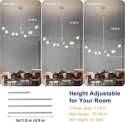 Depuley Modern Chrome Sputnik Chandelier: 9-Light Crystal Glass Chandelier for Dining Room - Kitchen Table Light Fixture Mid Century Hanging Lamp Height Adjustable for Foyer (Included G9 Bulbs)