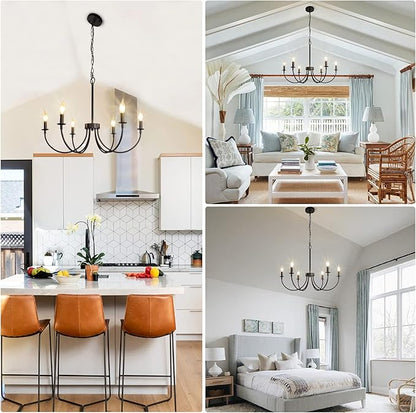 6-Light Farmhouse Chandelier, Black Chandeliers for Dining Room Lighting Fixtures Hanging, Classic Candle Ceiling Modern Chandeliers for Living Room, Foyer, Kitchen Island