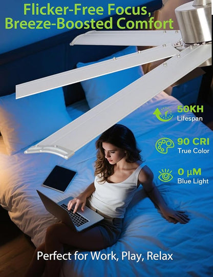 65-Inch DC Motor Ceiling Fan with LED Light, 6 Aluminum Blades, Remote Control, Sand Nickel Finish, 2700K Warm White, Energy Efficient Indoor Ceiling Fan for Living Room & Bedroom