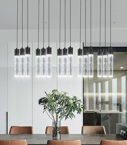 15-Lights Modern LED Pendant Lighting Fixture for Kitchen Island Crystal Chandelier Light Fixtures for Dining Room