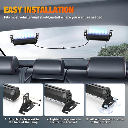 Nilight 12LED Emergency Strobe Traffic Advisor Light Bar 2 in 1 Blue Dash Warning Safety Flashing Lights Front/Rear Windshield Construction Lights for Trucks Cars Plow Police Firefighter Vehicles