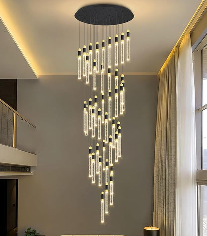 42-Lights Modern Chandelier LED Light Fixtures Adjustable High Ceiling Long Light Chandelier for Hallway Foyer Dimmable Lights with Remote Living Dining Ceiling Pendant Lighting