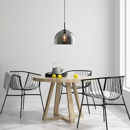 Modern Dome Pendant Lighting Fixtures, 11.8 Inch Large Dome Boho Chandelier, Rustic Farmhouse Industrial Hanging Lamp Ceiling Lights with Grey Glass Bell Lampshade for Kitchen Island