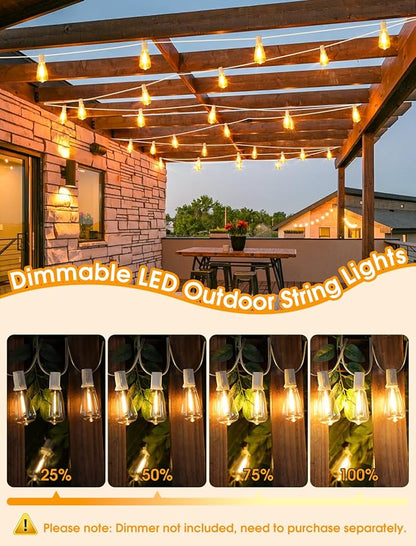 Larkvue 25FT Outdoor String Lights, Patio Lights with 10+1 2700K LED Dimmable Waterproof Outside Hanging ST38 Edison Bulbs for Backyard, White Cord