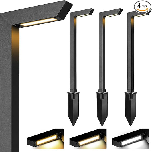 Gardencoin 3CCT LED Low Voltage Landscape Pathway Light, 12V Premium 3000K/4000K/5000K Selectable Path Lights Wired, Modern Walkway Lights Outdoor, Higher Housing with Larger Stake (19.71IN, 4pack)