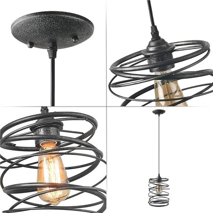 LNC Pendant Lighting for for Kitchen Island，Rustic Farmhouse Brown Rust Cage Hanging Lamp, Antique Silver Black, A03292