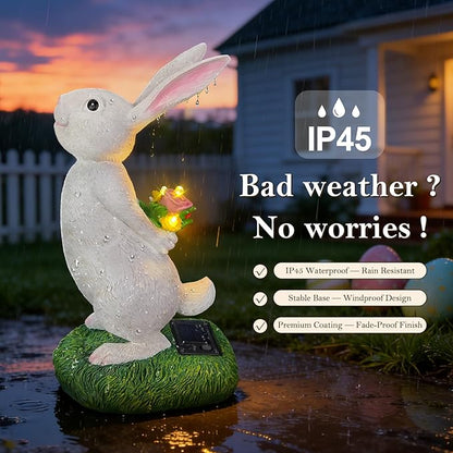 Cute Solar Bunny Garden Statue with Warm LED Flower Lights, Handcrafted Outdoor Rabbit Decor for Patio, Balcony, Yard, Lawn, Ideal Easter, Birthday & Holiday Gifts for Women, Mom