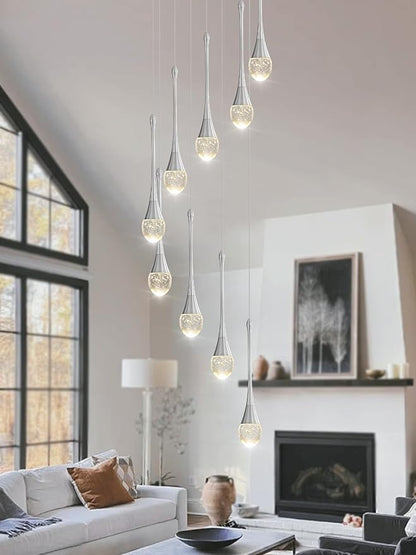ykolupty 9-Lights Crystal Chandeliers for Staircase Modern Chandeliers for High Ceilings Crystal Pendant Light Fixture for Living Room Kitchen Island Foyer Hallway Bar