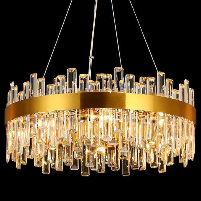 Weesalife 16 Light Gold Crystal Chandelier | Dia 24" Modern Round Crystal Chandeliers for Dining Room | Luxury Ceiling Light Fixture for Living Room | Bedroom | Entryway | Kitchen Island | Foyer