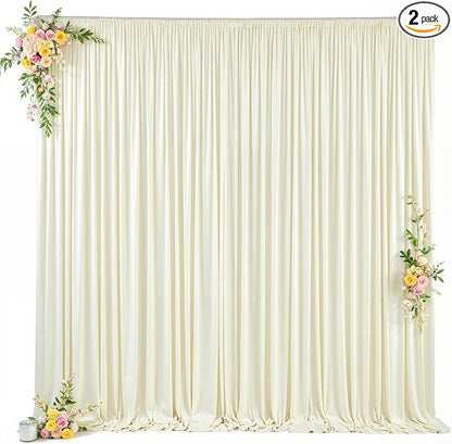 10x10ft Beige Backdrop Curtain for Wedding Parties Wrinkle Free Fabric Beige Drapes Backdrop Decoration for Baby Shower Birthday Photography Decoration 2 Panels, 5ft x 10ft