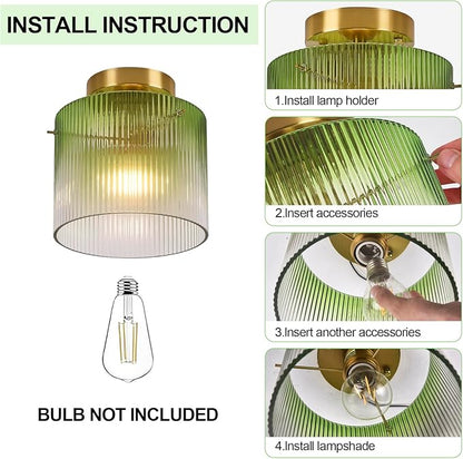 Modern Semi Flush Mount Ceiling Light, Vintage Gradient Green Glass Ceiling Light Fixture, for Closet Dining Room Kitchen Bedroom Entryway Hallway Hanging Lamp