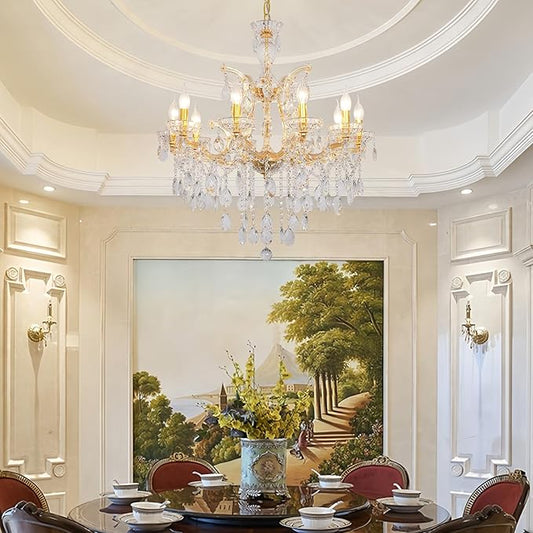 Modern Crystal Chandelier, Maria Theresa Crystal Chandelier 10 Lights Luxury Gold Chandelier Lighting Fixture for Dining Room, Living Room, Bedroom, Kitchen Island, Foyer