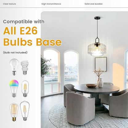 Large Glass Pendant Lights Kitchen Island Vintage Hanging Light Clear Striped Blown Shade Mid Century Modern Hanging Ceiling Lights with Black Finish Adjustable Cord for Dining Room