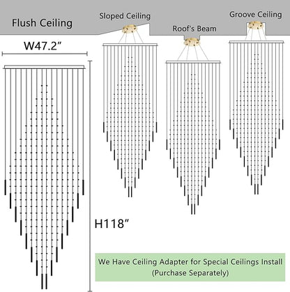 HAIXIANG W47 x H120 Crystal LED Chandelier with Light Bulbs Luxury Raindrop High Ceiling Chandeliers for Entryway Villa Staircase Foyer Living Room Lighting Fixtures Gold