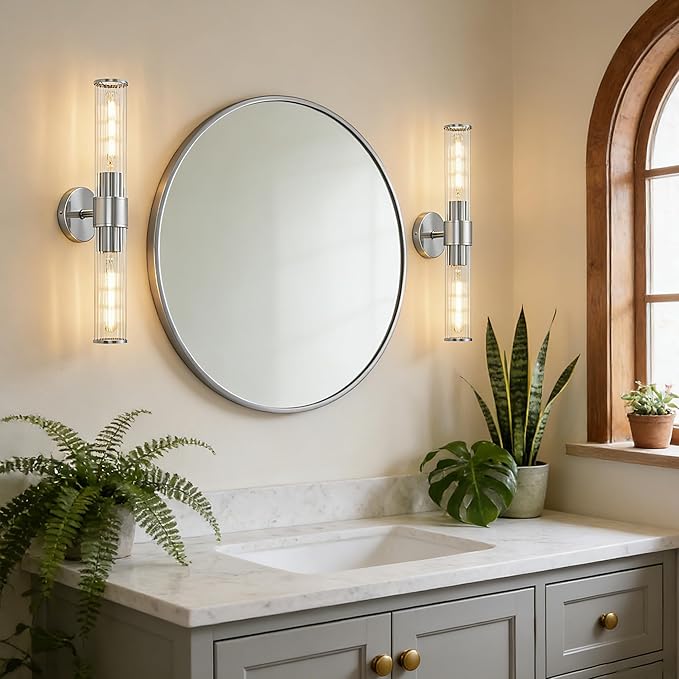 Chrome Bathroom Vanity Light, Wall Sconce Threaded Glass 1 Pack, Modern Wall Light for Bathroom, Living Room, Hallway, Kitchen - UL Certification (Bulb Not Included)