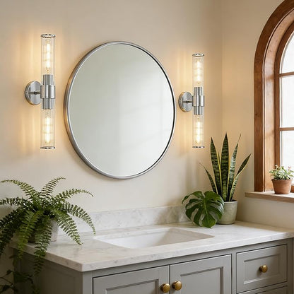 Chrome Bathroom Vanity Light, Wall Sconce Threaded Glass 1 Pack, Modern Wall Light for Bathroom, Living Room, Hallway, Kitchen - UL Certification (Bulb Not Included)