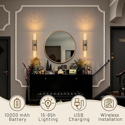 KARTOOSH Black Rechargeable Wireless Wall Sconce Set of Two, Battery Operated Wall Lights with Remote Control,350°Rotate,3000K/4000K/6000K,Dimmable,Timer,for Living Room,Dining Room,Hallway,15.3 Inch