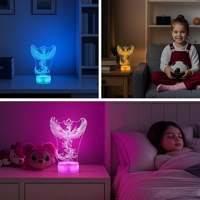 OkiyiD Phoenix Decor Gifts for Girl Women, Phoenix Night Light 3D Illusion Lamp with 16 Colors Remote Control, Phoenix Rising for Bedroom Decor Birthday Xmas Gifts