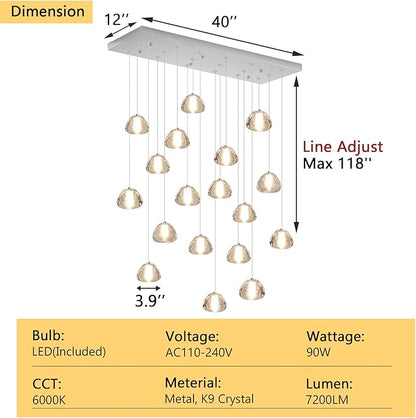 Rectangular Crystal Chandeliers for Living Room Dining Room Light LED Pendant Lights Fixtures Lighting Chandelier for Foyer Entrance Silver